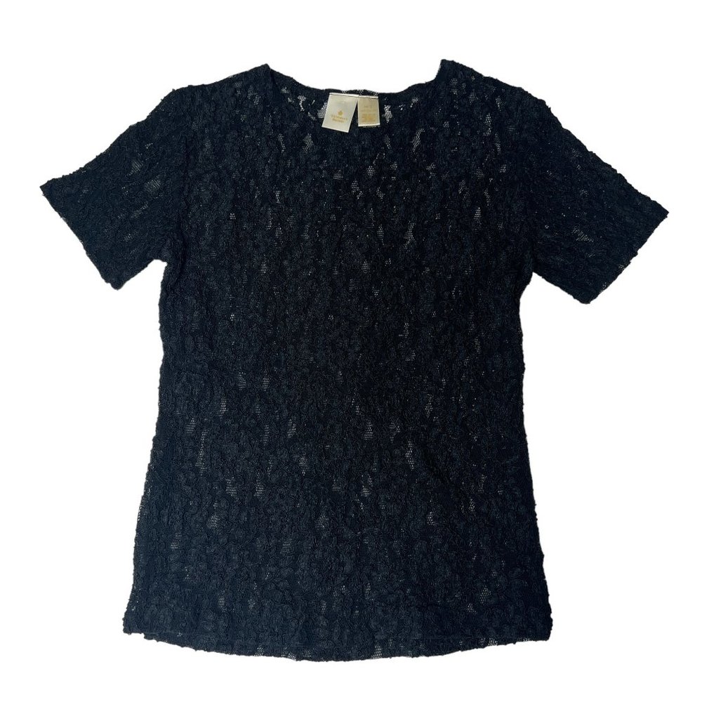 Vintage Victoria's Secret Gold Label Short Sleeve Lace Black Top Small‎